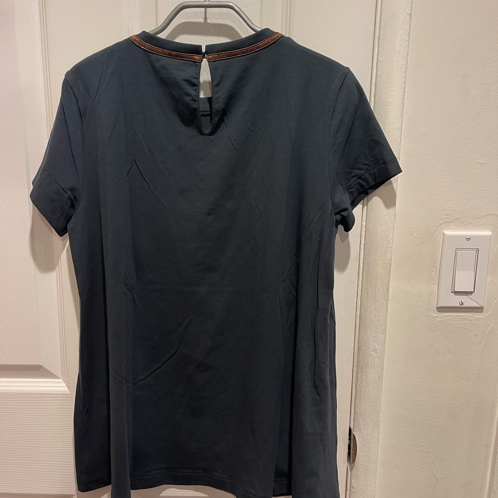 Brunello Cucinelli Dark Tee with Brown Accent - Picture 2 of 5
